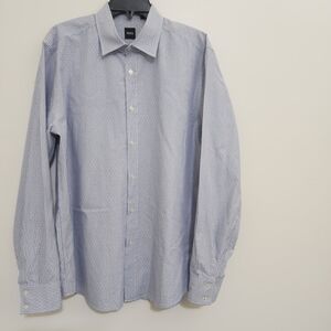 HUGO BOSS Long Sleeves Geo Print Button Up Shirt Lex XL Blue White Stripes